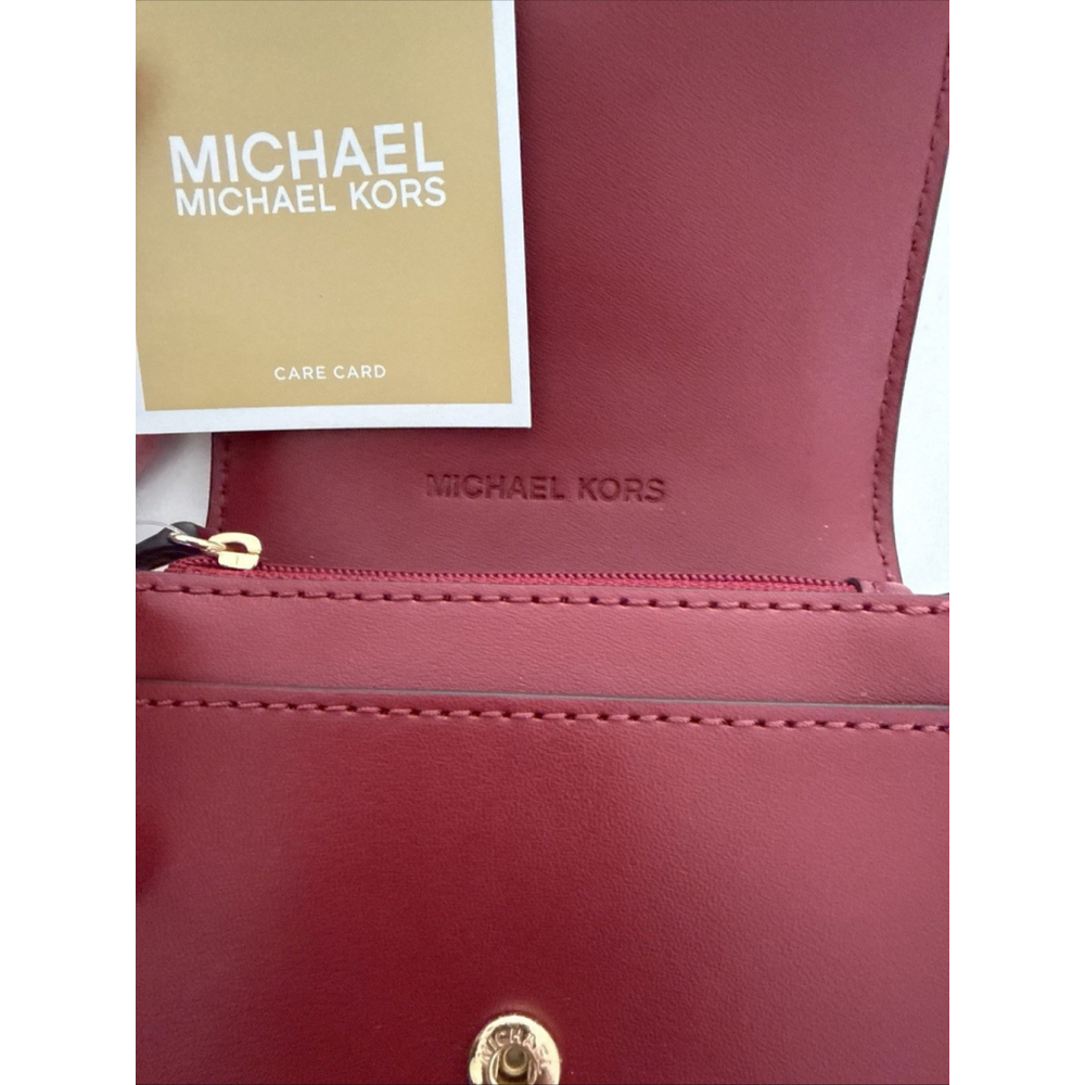 Michael Kors Carson Small Wallet Card Holder Cherry Pebble Leather NWT - Picture 5 of 6